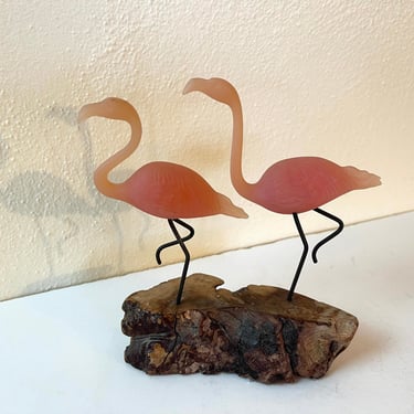 Vintage 70s MCM Pair of  Flamingos Resin Statue 