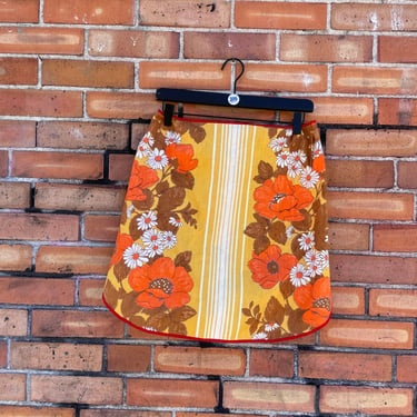 vintage 70s yellow and orange floral apron 