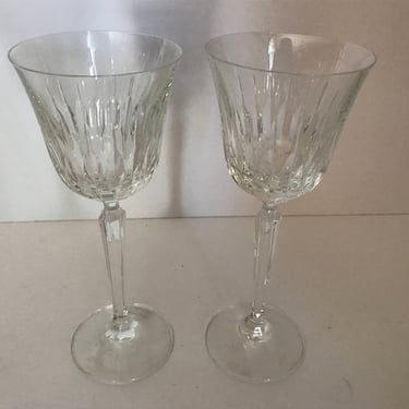 Vintage Pair Mikasa "Park Avenue" Lead Crystal Wine Glasses-Goblets- Great Condition- Discontinued Pattern 