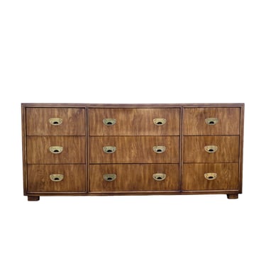 Campaign Dresser with 9 Drawers by Drexel Passage Collection - Vintage Wood & Brass Midcentury MCM Hollywood Regency Furniture 