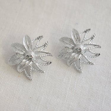 1960s  Sarah Coventry Silver Flower Clip Earrings 