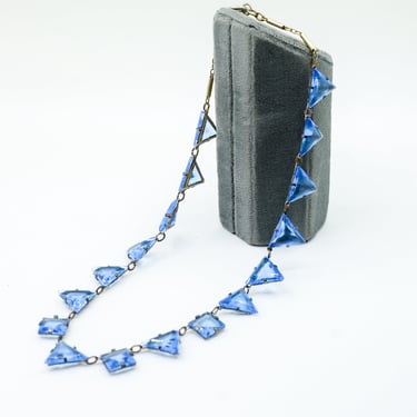 Antique 1920s/30s Art Deco Topaz Czech Glass Riviere Necklace | Faceted Blue Glass Vintage Necklace 