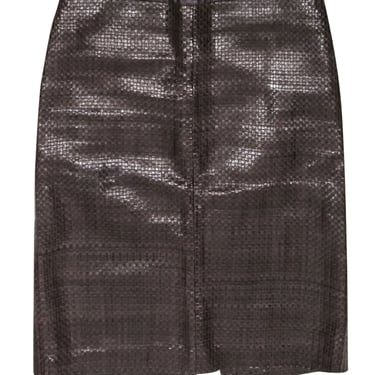 Max Mara - Dark Brown Woven Leather Pencil Skirt Sz 4
