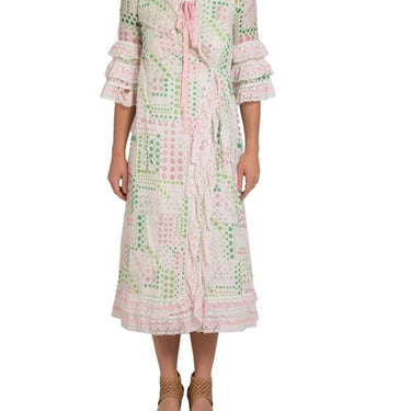 1960S Green & Pink Cotton Blend Negligee With Matching Robe 