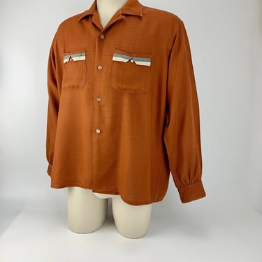 1950's Rayon Shirt - CLASSIC CASUALS Label - Interesting Pocket Details - All Over Wear - Mens Size Large 