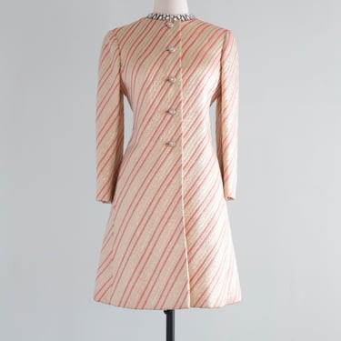 Fabulous 1960's Gino Charles Gold Brocade Evening Coat / Small Medium