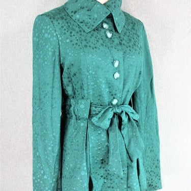 1990s - Flirty Feminine lines -  Green - Blazer - Damask - lined - Sassy - Marked size L - by Tulle 