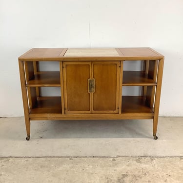 Rolling Mid-Century Bar Cart With Stone Top 