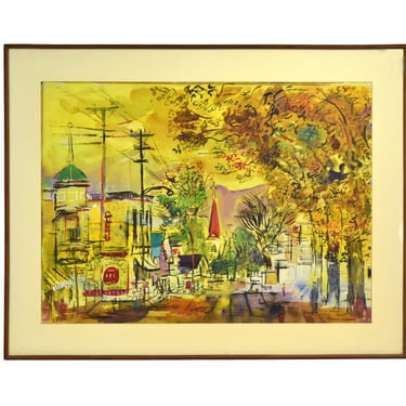Francis Chapin “Illinois Town” Midcentury Abstract Painting Chicago Artist 