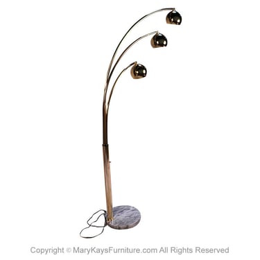 Mid Century Italian Brass Marble Arc Floor Lamp 3 arm 