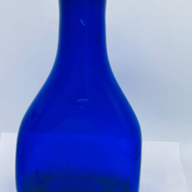 Vintage Hand Blown Cobalt Blue Glass Decanter Bottle Vase Made Poland 10.75 