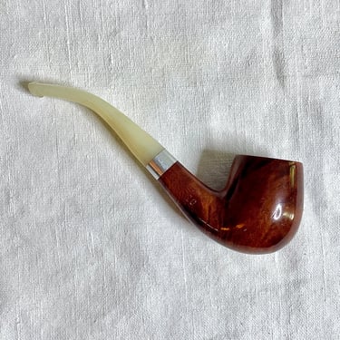 Vintage Yello-Bole, Unsmoked Tobacco Smoking Pipe - Bent Shape, Duo Lined, Smooth Finish, Acrylic Mouthpiece, Imported Briar, White Stem 