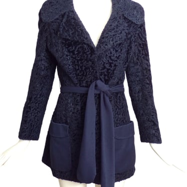 1960s Navy Broadtail Fur Coat, Size 6