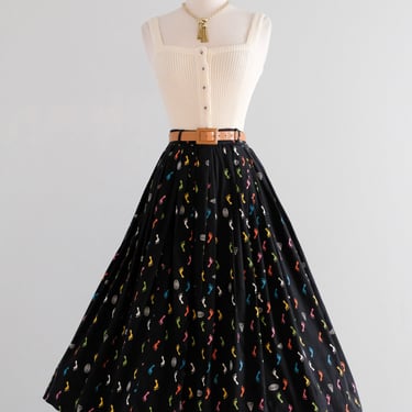 Vintage 1950's "Gay Tracks" Artist Print Skirt from Modern Jr. / S