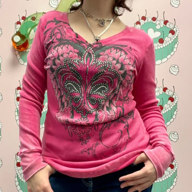 Pink Bedazzled Long Sleeve Grapic