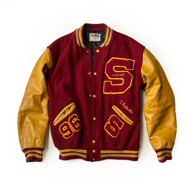 ORIGINAL VINTAGE SAXONS RED AND YELLOW WOOL VARSITY JACKET