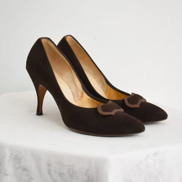 950s/60s Naturalizer Brown Suede Heels, Size 7 1/2 
