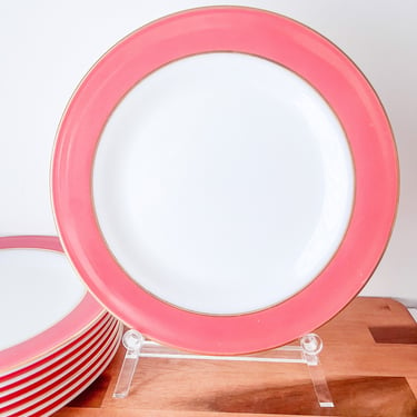 Pyrex Flamingo Coral Edge Vintage Dinner Plates. 1950s Milk Glass Set of 10 inch plates. 