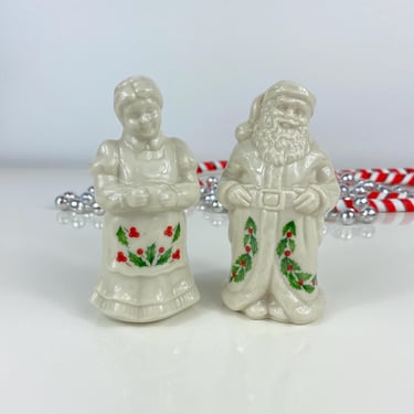 Lenox Santa and Mrs. Clause Holly & Berry Christmas Salt and Pepper Shakers Set, All White Santa, Jolly Santa and Mrs. Clause, Lenox Holiday 