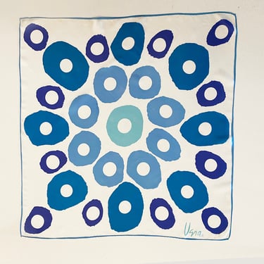 MOD Vintage 70s Vera Neumann Scarf | Shades of Blue Abstract Circles Design | Hippie Boho Rockabilly Accessory or Home Decor | 27