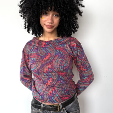 Y2K Sparkly Purple Paisley Sweater, sz. M-L