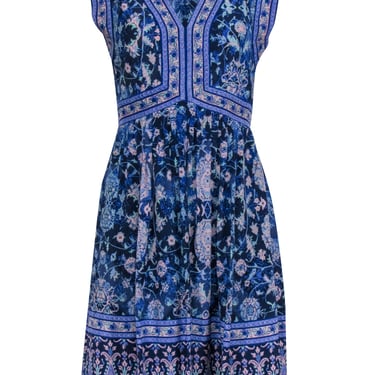 Rebecca Taylor - Blue Sleeveless Knee Length Multi-Floral Print Dress Sz 2