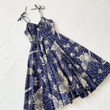 1960s Navy Insect Print Sun Dress 