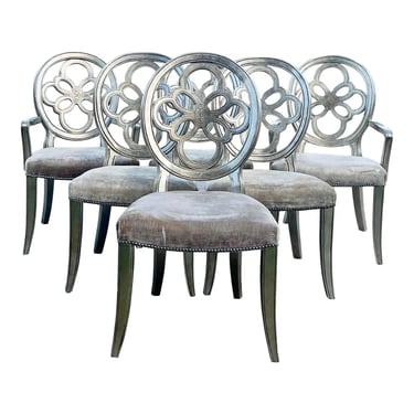 Late 20th Century Henredon Silver Leaf Patina Regency Style Dining Chairs - Set of 6 