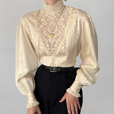 Rare Vintage Ralph Lauren Ivory Lacy Silk Blouse