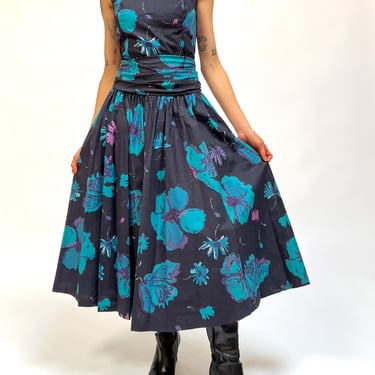 Laura Ashley Dark Floral Cotton Dress (L)
