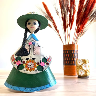 Vintage 1960s Paper Mache Mexican Folk Art Doll 