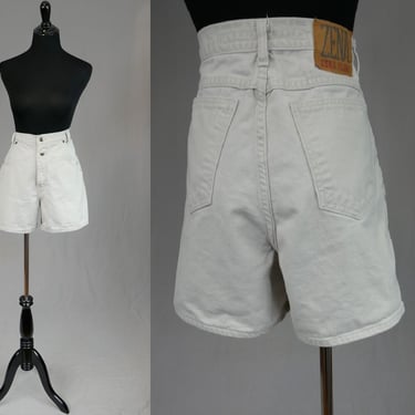 90s Zena Jeans Shorts - 32 waist - Off White Pale Beige - High Rise Waisted - Cotton Denim Jean Style - Vintage 1990s 