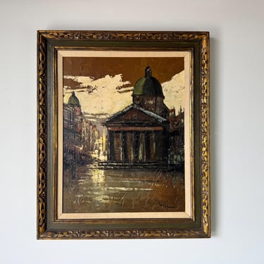 ヴィンテージ　フランス　油絵 Vintage Ozz Franca Print Waterfront Painting Photolithograph