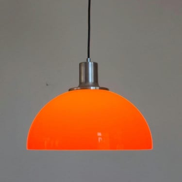 Vintage pendant lamp / 70s /  orange pendant / satin aluminum frame / retro / pop 