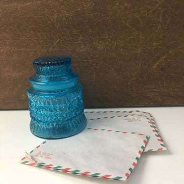 Aqua blue glass apothecary jar - small canister storage - 1960s 