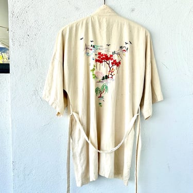 Vintage 60s 70s Chinese Embroidered Silk Robe 1960s 1970s Kimono Asian Swimsuit Coverup 