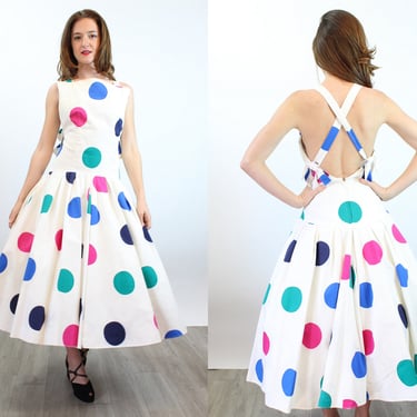 1970s VICTOR COSTA polka dot COTTON backless dress xs | new spring 