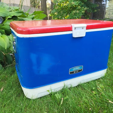 Retro Red White and Blue Metal Thermos Cooler 