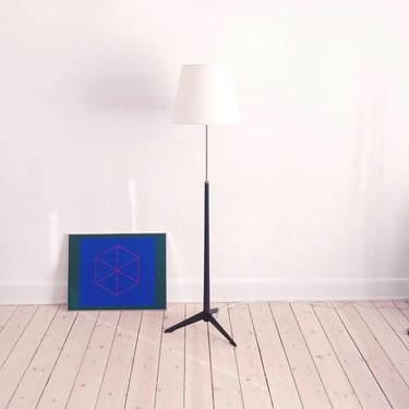 Scandinavian floor lamp vintage black floor lamp wooden mid century modern floor lamp with shade Swedish lamp mcm lighting 1960s interior 