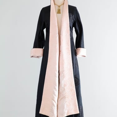 Stunning 1950's Jet Black & Pale Pink Chinese Silk Reversible Evening Coat / SM