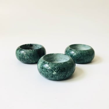 Vintage Green Stone Votive Candle Holders / Set of 3 