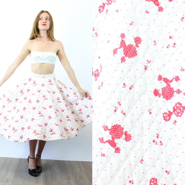 1950s POODLES novelty print  QUILTED circle skirt xs | new fall 