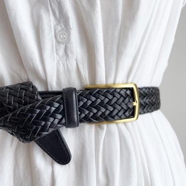 black braided leather belt 90s vintage Liz Claiborne black belt 