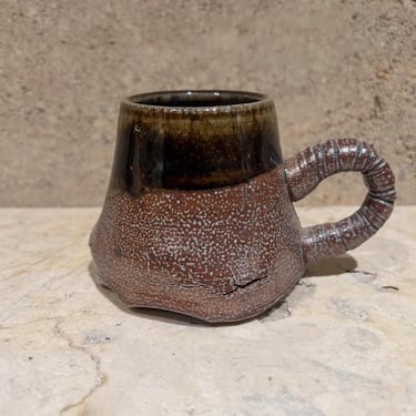 1980s Studio Art Pottery Sculptural Light Brown Coffee Mug 