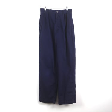 vintage men's POLO by Ralph LAUREN navy blue pleated cotton wide leg BAGGY trousers pants -- size 31x31 