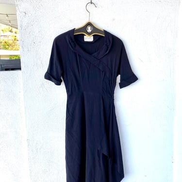 Vintage 40s Paul Sachs Asymmetrical Black Dress 