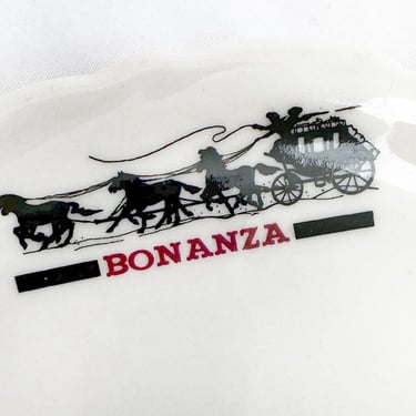 1960's Syracuse China BONANZA TV Show Restaurant Diner Ware salad Plate, trinket dish, USA, White Ceramic Vintage Western Horses Stage Coach 