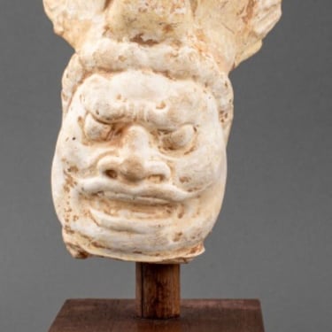 Tang Pottery Lokapala Head with Bird Headdress