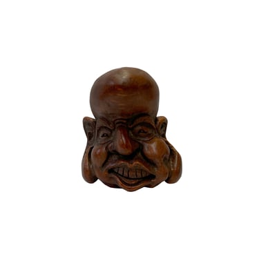 Chinese Natural Bamboo Carved Happy Man Face Display ws3260E 