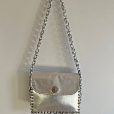 vintage 1960s silver leather crossbody purse w/ multi chain 